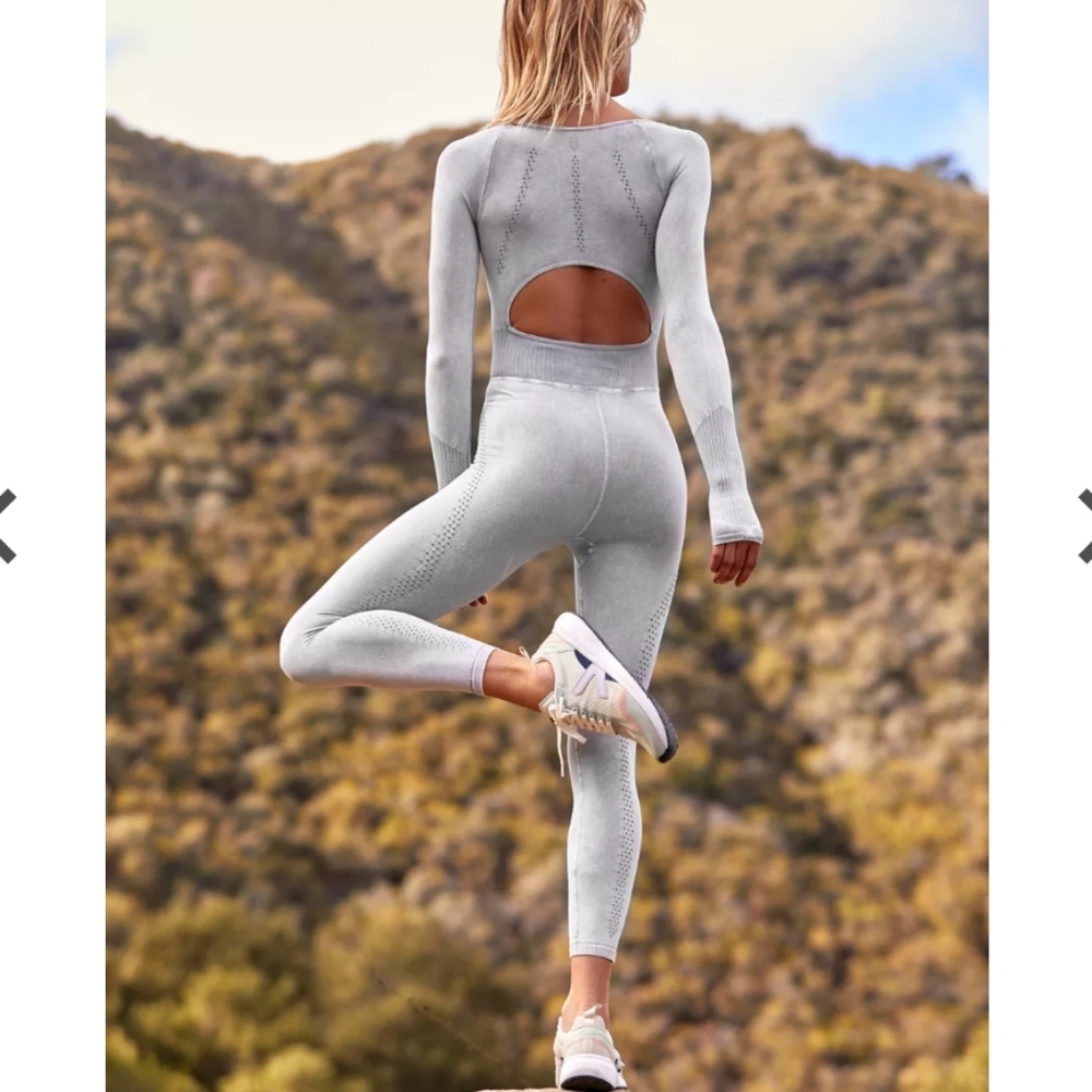 Free People Movement Good Karma Long Sleeve Onesie Ice Grey #103 - Picture 2 of 10